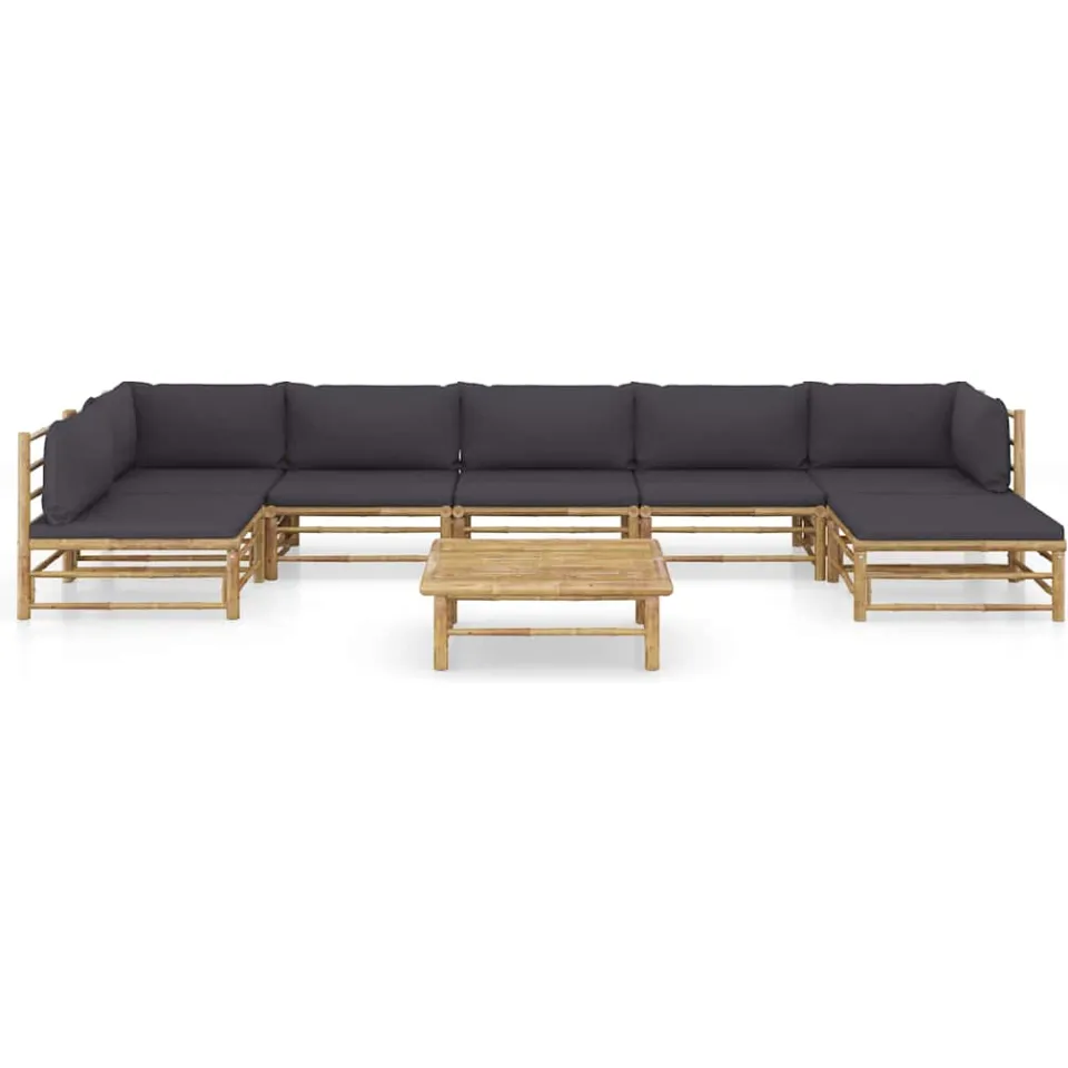 vidaXL 8-delige Loungeset met donkergrijze kussens bamboe grijs, foto 2