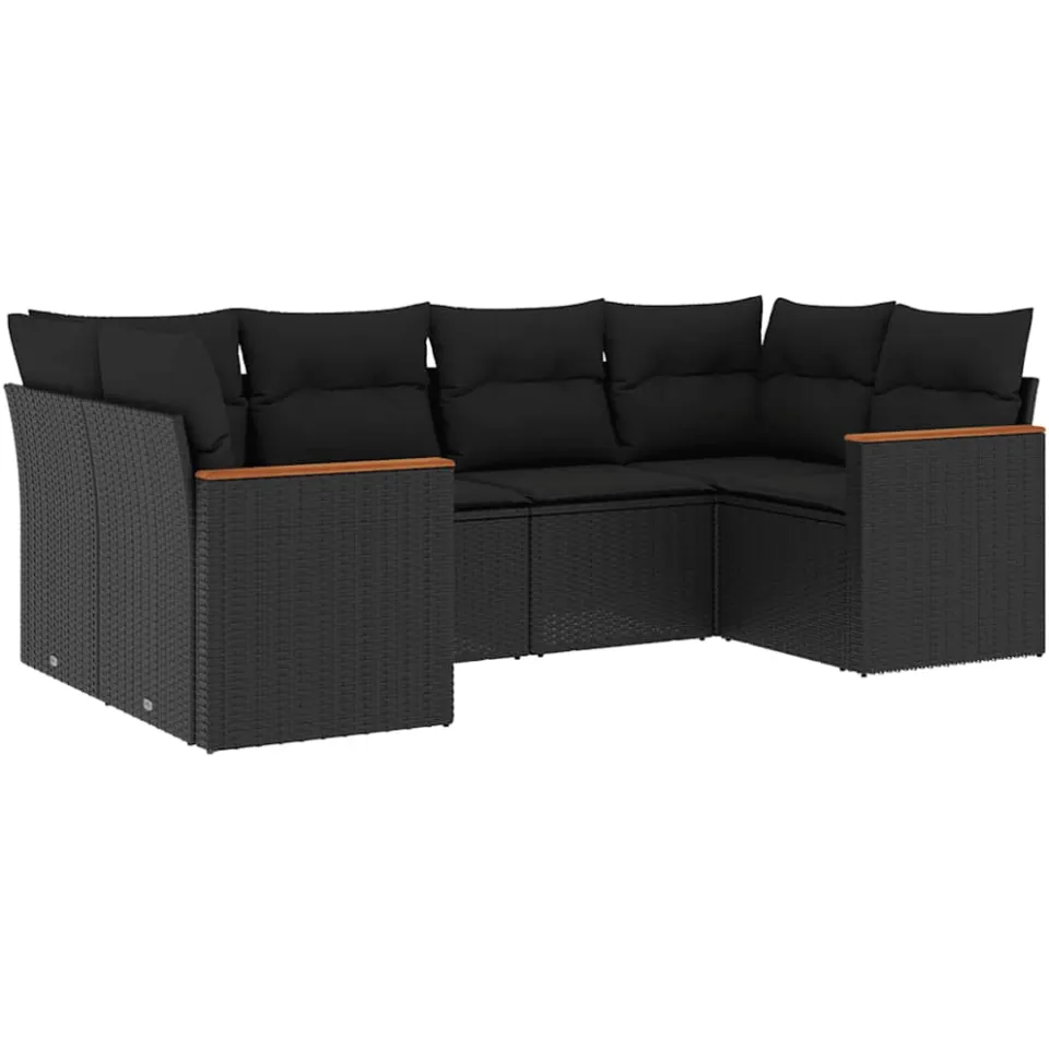 vidaXL 6-delige Loungeset met kussens poly rattan zwart, foto 3