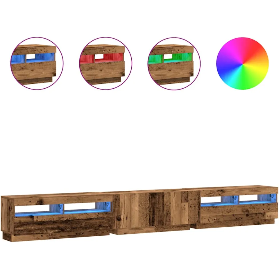 vidaXL Tv-meubel met LED 300x35x40 cm bewerkt hout oud hout bruin, foto 3