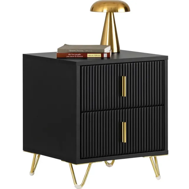 SoBuy Nachtkastje Modern - Bijzettafel met 2 Laden - Salontafel voor Slaapkamer en Woonkamer - Zwart, 40 x 40 x 47 cm, FBT115-SCH