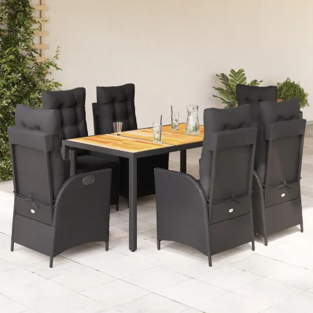 vidaXL 7-delige Tuinset met kussens poly rattan zwart, foto 2