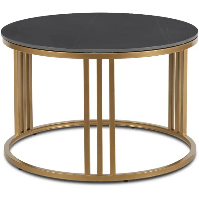 Mebel Elite Korin - Salontafel - 70 cm - Zwart marmerlook - Gouden metalen onderstel Zwart;Goud