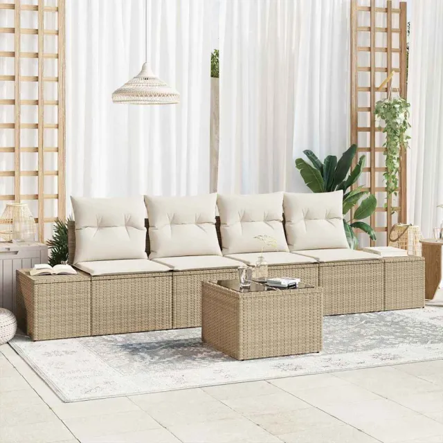 vidaXL Tuin Sofa Set 5 st Beige en Crème poly rattan, foto 2