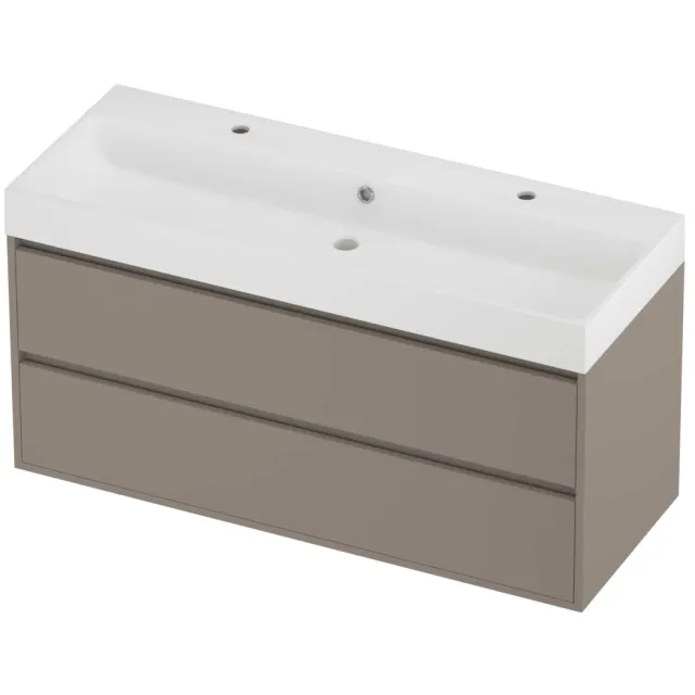 Proline Podium Badmeubelset Polystone Loft 2 Gaten 120x46x62 cm Mat White Clay Beige