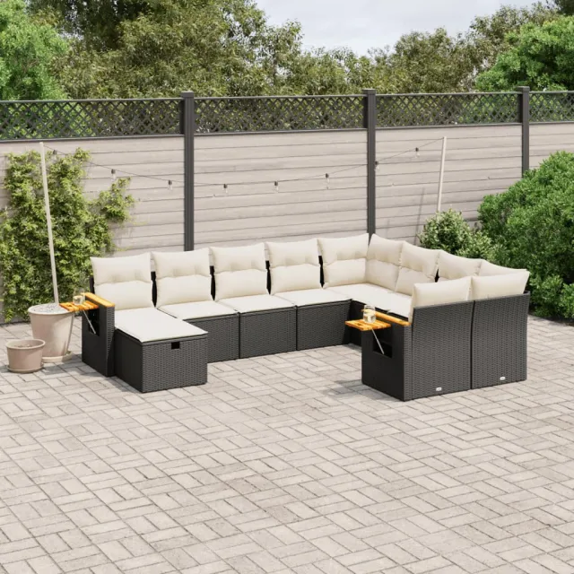 vidaXL 10-delige Loungeset met kussens poly rattan zwart, foto 2