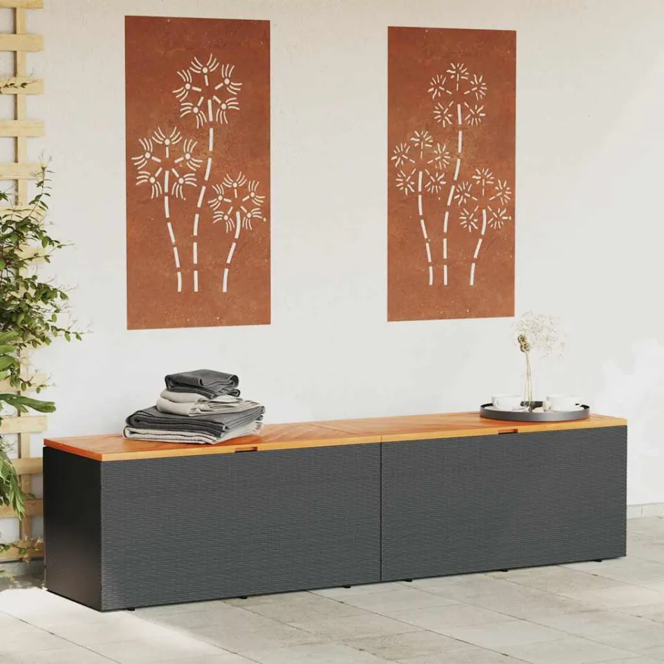 vidaXL Tuinbox 220x50x54 cm poly rattan en acaciahout zwart, foto 3