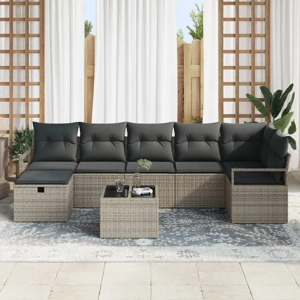 vidaXL Bankstel 4 st poly rattan grijs, foto 3