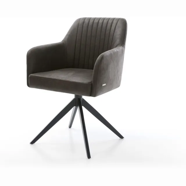 DELIFE Eetkamerstoel Greg-Flex kruisframe breed zwart microvelours antraciet vintage 360° draaibaar rocker-functie pocketveer kern Grijs