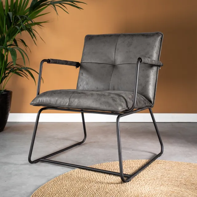 Dimehouse Industriële fauteuil antraciet eco-leer Hailey - Leer - Industrieel