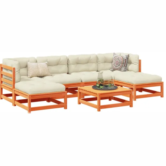 vidaXL 7-delige Loungeset met kussens massief grenenhout wasbruin