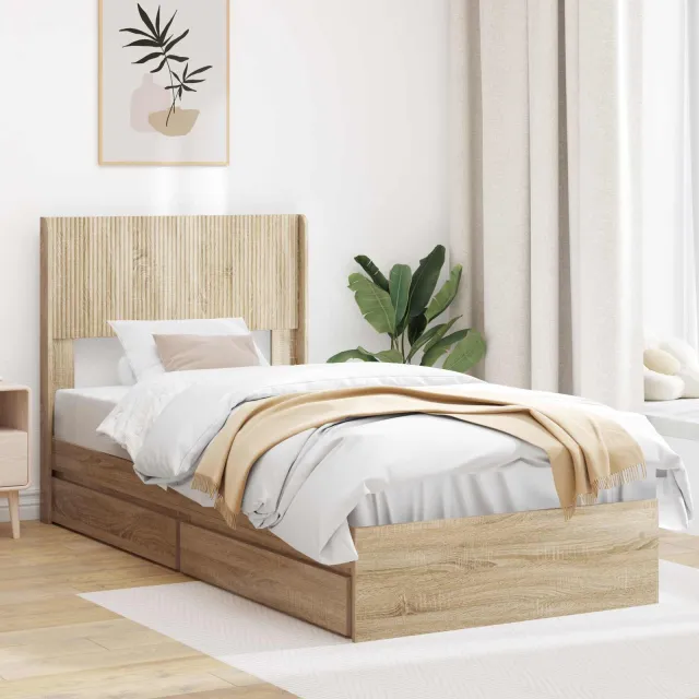 vidaXL Bedframe met opbergruimte en hoofdbord Sonoma Eiken Bruin