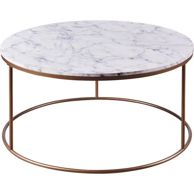 Teamson Home Marmo Ronde Salontafel - Nep Marmeren/Messing Metalen Afwerking - 36 x 36 x 18 (Inch) Imitatiemarmer