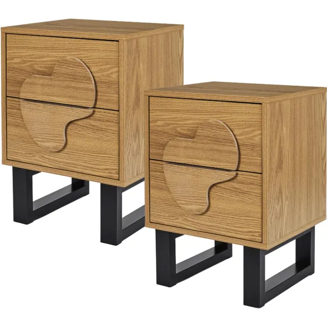 MISOU Nachtkastjes set van 2 - met Lade - 40x40x55cm - Nachtkastje Hout Look Bruin - Bedside Table - CALYPSO