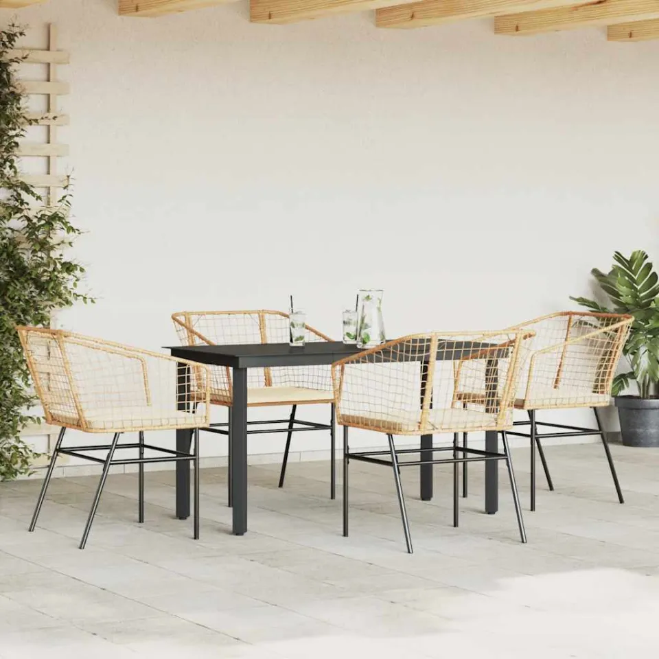 vidaXL 5-delige Tuinset met kussens poly rattan glas bruin, foto 2