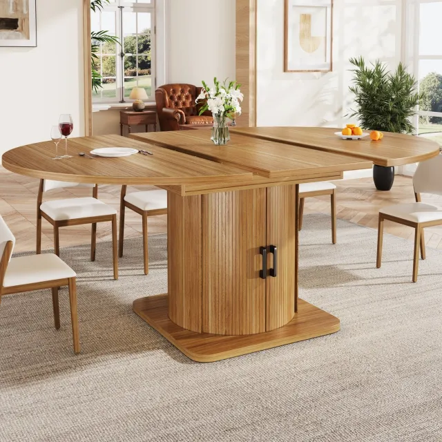 Wishdor Ronde eettafel - uitschuifbaar naar ovaal - met lades - MDF - donkerbruin - 118-158 x 118 x 76 cm - voor 6 personen