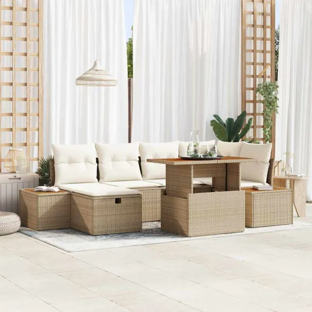 vidaXL Tuinbankenset 7 st Beige poly rattan