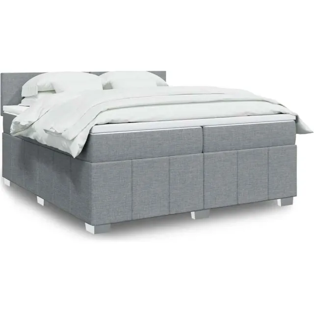 vidaXL Boxspring met matras stof lichtgrijs 200x200 cm grijs