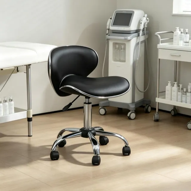 STILVORA Bureaukruk 44-56 Cm - In Hoogte Verstelbaar, 360 Graden Draaibaar Met Wielen En Rugleuning - Voor Kantoor En Salon - Kunstleer Zwart