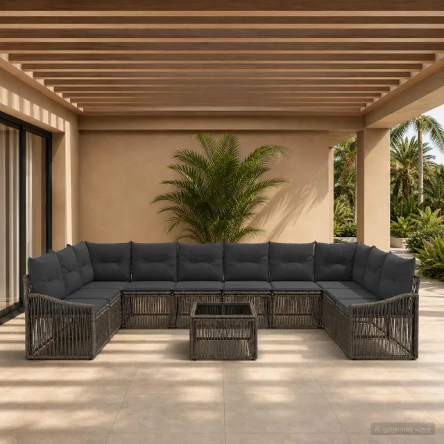 vidaXL Tuinbankenset 11 st Grijs poly rattan, foto 2
