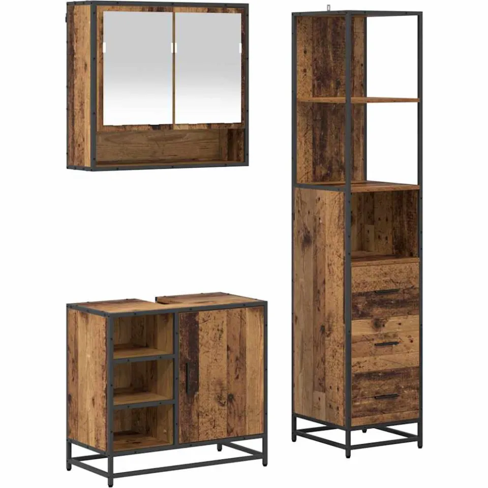 vidaXL Badkamermeubelset 3 st Oud Hout 35 x 37,5 x 166 cm Bewerkt hout bruin, foto 3