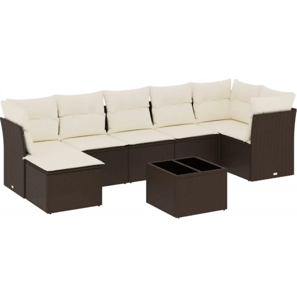vidaXL 8-delige Loungeset met kussens poly rattan bruin, foto 3