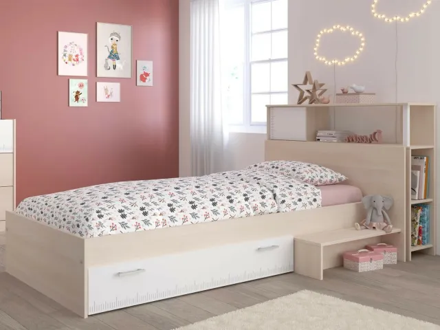 Mobistoxx CARL deluxe bed acacia wit met opzetkast