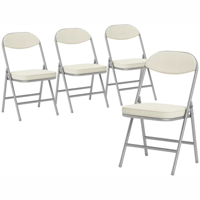 ZYLARO Eetkamerstoel - Set Van 4 - Gewatteerde Klapstoelen - Opvouwbaar - Corduroy Bekleding - Rugleuning - Metalen Frame - Crèmewit