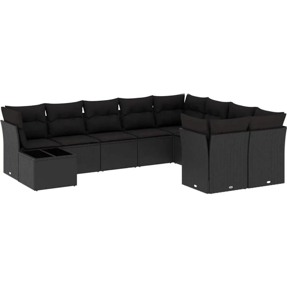 vidaXL 10-delige Loungeset met kussens poly rattan zwart