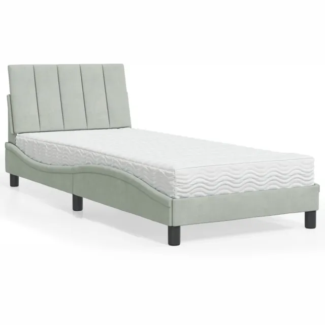 vidaXL Bed met matras "Hanko" fluweel lichtgrijs 80x200 cm