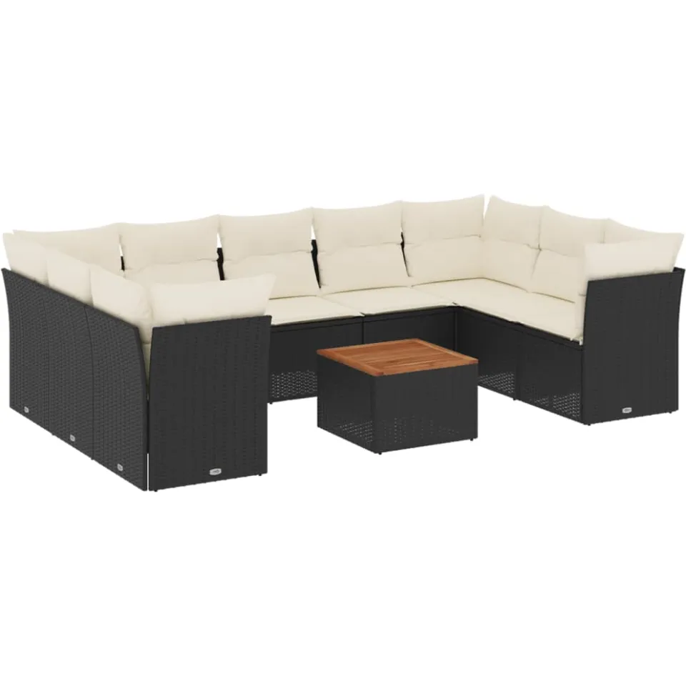 vidaXL 10-delige Loungeset met kussens poly rattan zwart, foto 3