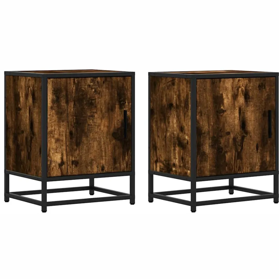 vidaXL Nachtkastjes 2 st 40x31x50 cm bewerkt hout&metaal gerookt eiken Bruin