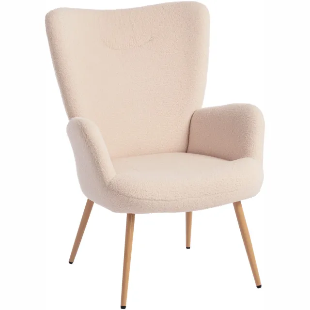 Lunpog Fauteuil , televisiestoel armleuningstoel gestoffeerde stoel relaxstoel cocktailstoel teddy pluche stijlvol design ,Woonkamerstoel van badstof Beige/crèmekleurig