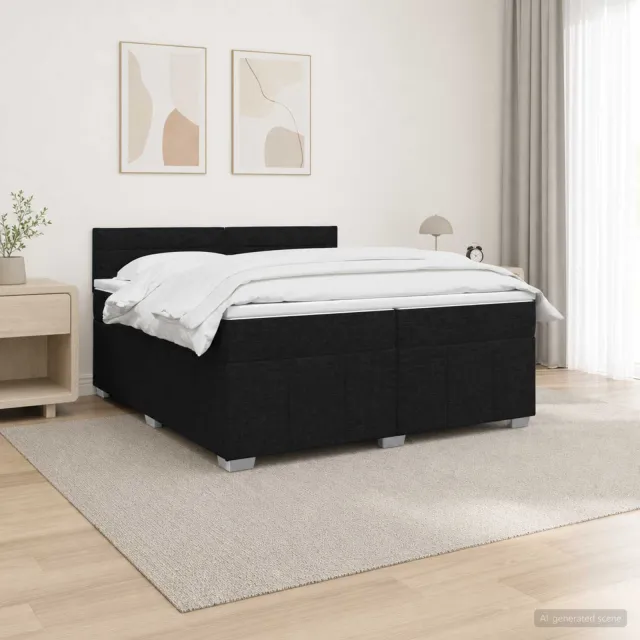 vidaXL LED Boxspring Bed met Matras Zwart 200 x 200 cm Stof