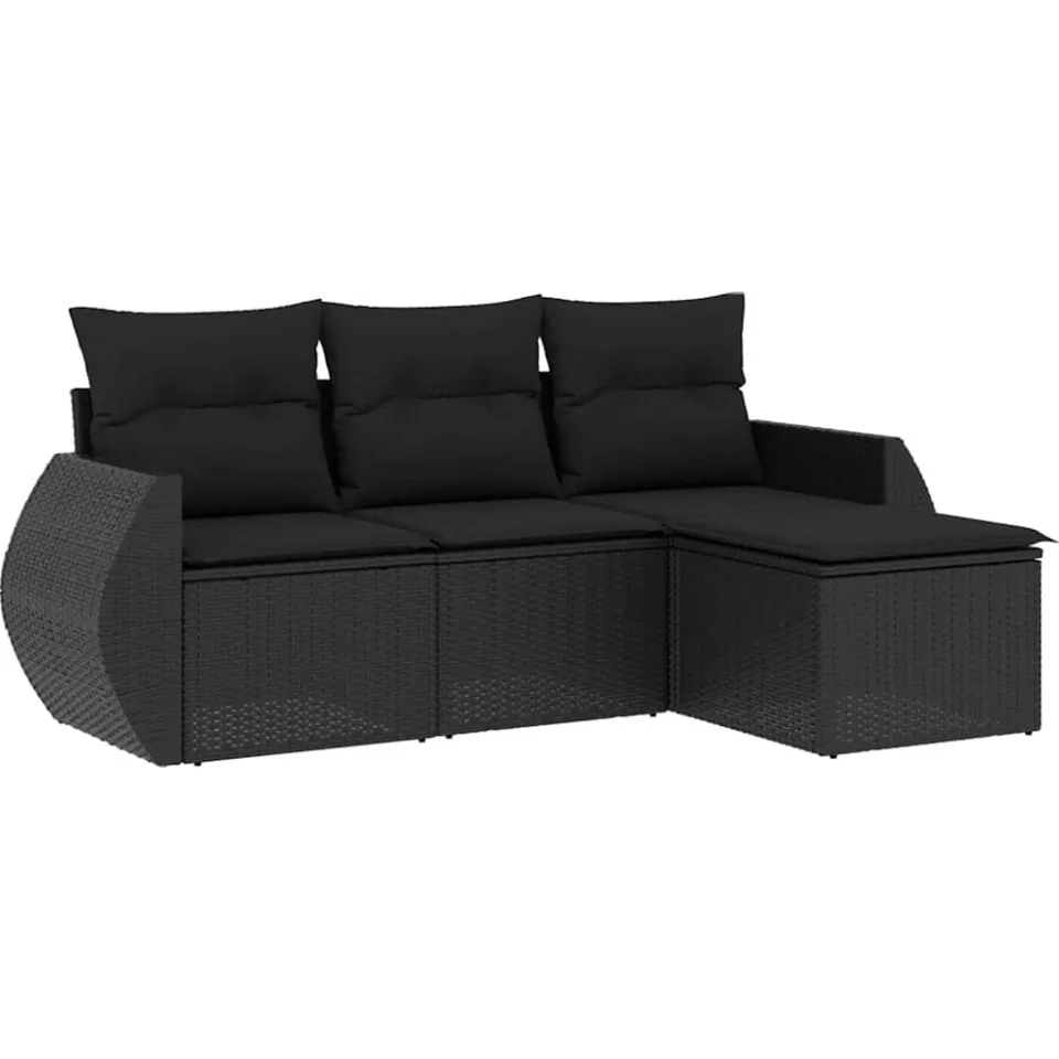 vidaXL 4-delige Loungeset met kussens poly rattan zwart, foto 3