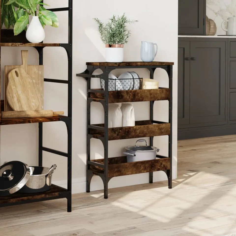 vidaXL Keukentrolley 53x20x76 cm bewerkt hout gerookt eikenkleurig, foto 3