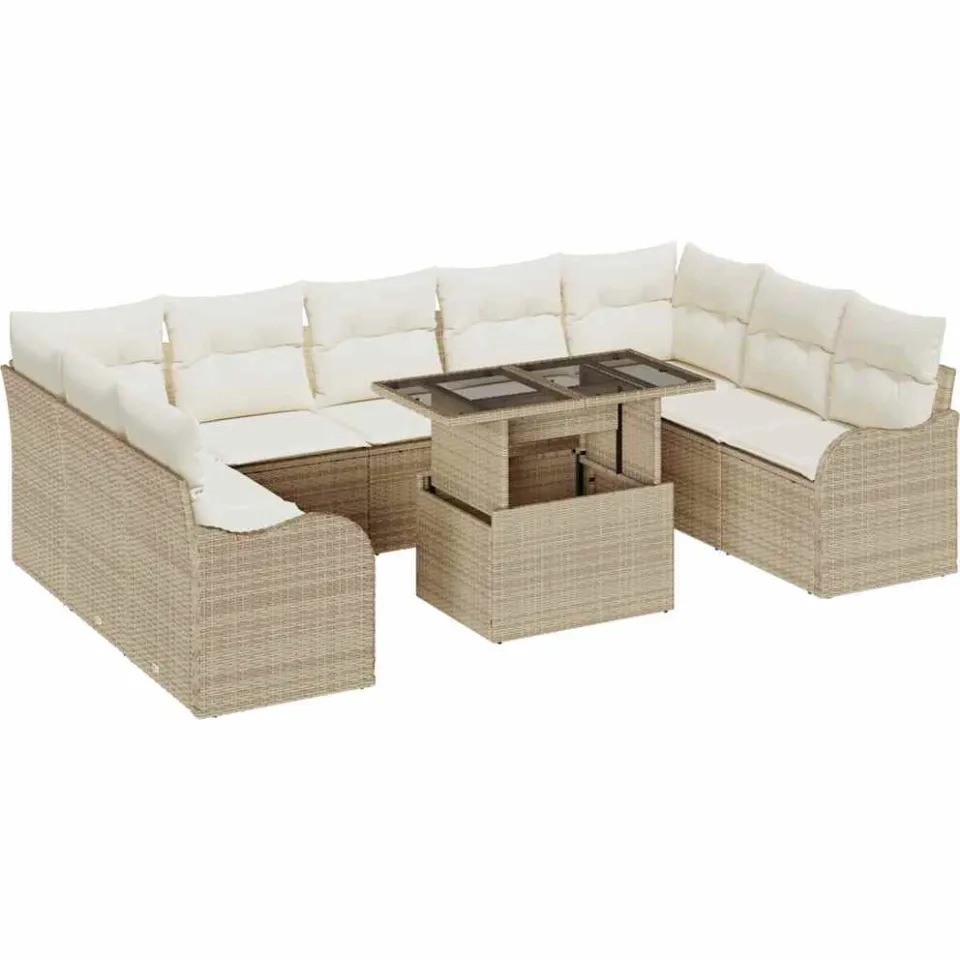 vidaXL Tuin Sofa Set 10 st Beige Poly riet