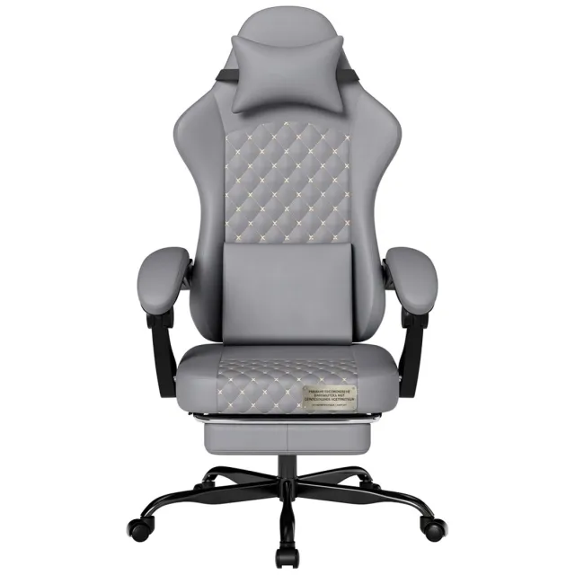 Rolipo Gamingstoel met Massage en Voetsteun – Ergonomische Bureaustoel van PVC Leder – Gamerstoel tot 160 kg – Grijs