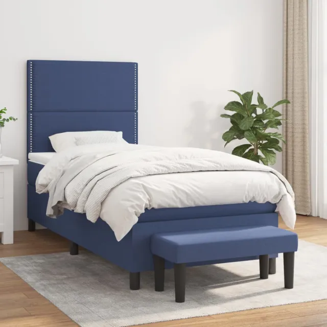 vidaXL Boxspring met matras stof blauw 90x190 cm