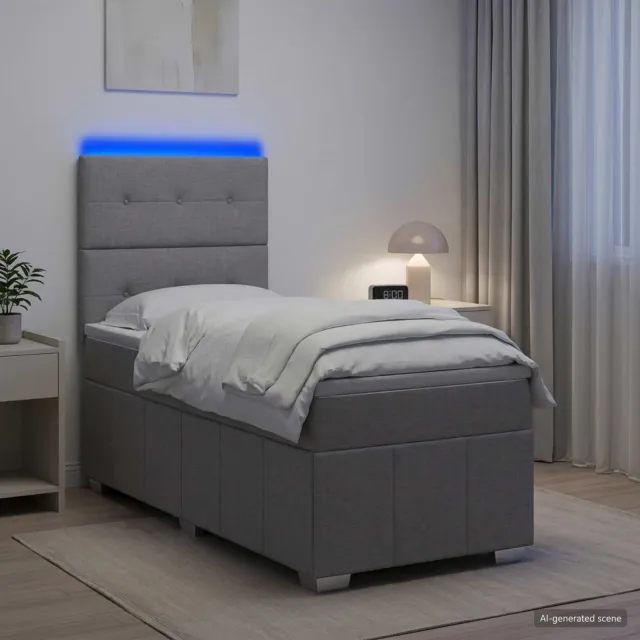 vidaXL LED Boxspring Bed met Matras Lichtgrijs 90 x 200 cm Stof