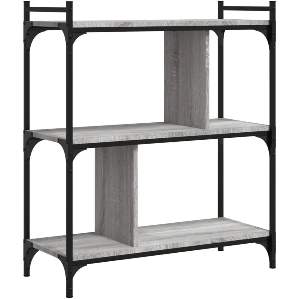 vidaXL Boekenkast 3-laags 76x32x88 cm bewerkt hout grijs sonoma