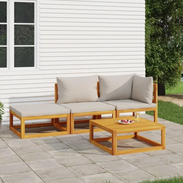 vidaXL 4-delige Loungeset met lichtgrijze kussens massief hout bruin, foto 2