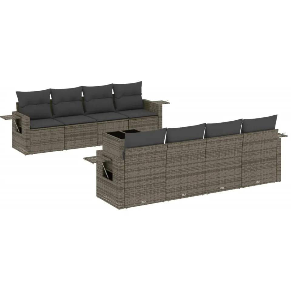 vidaXL 9-delige Loungeset met kussens poly rattan grijs