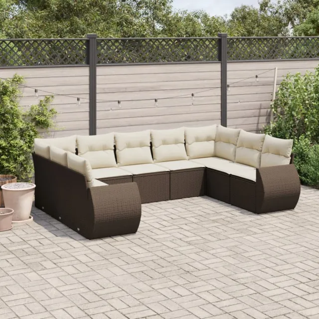 vidaXL 9-delige Loungeset met kussens poly rattan bruin, foto 2