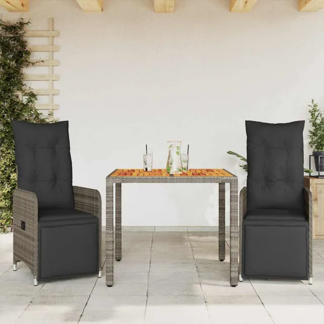 vidaXL 3-delige Bistroset met kussens poly rattan grijs, foto 2
