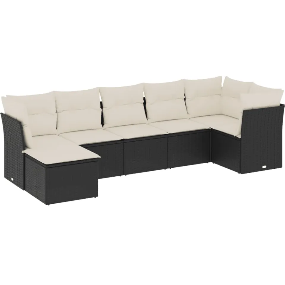 vidaXL 7-delige Loungeset met kussens poly rattan zwart, foto 3