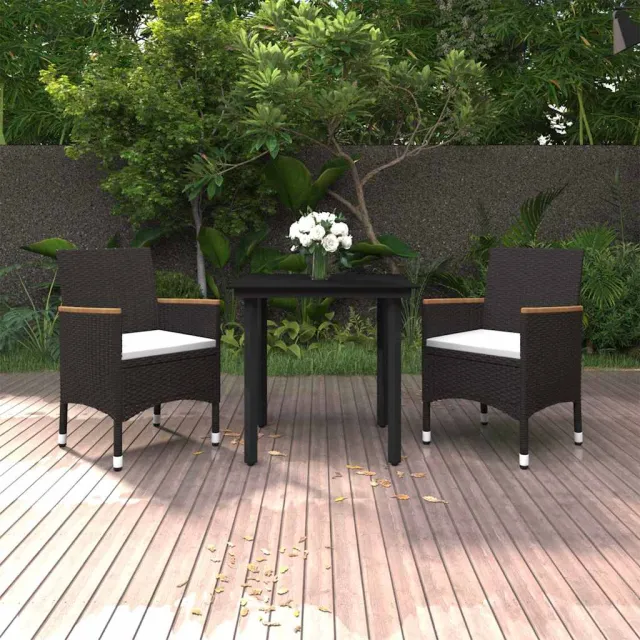 vidaXL 3-delige Tuinset met kussens poly rattan en glas zwart, foto 2