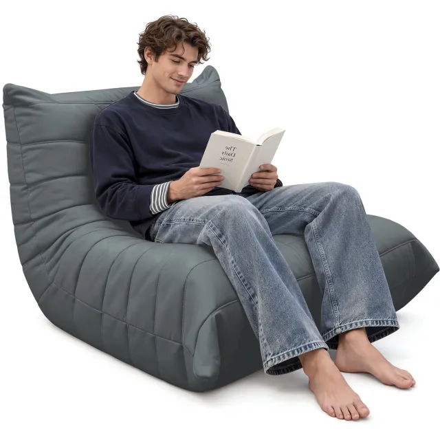 MEUNIQ Grijze zitzakstoel met rugleuning, 100 x 90 x 70 cm, schuimvulling en flanellen bekleding, loungestoel voor woonkamer, slaapkamer of werkkamer Grijs