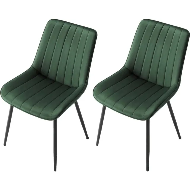 Klarven Eetkamerstoelen Set van 2 Groen-Zwart - Gestoffeerde Eetkamerstoelen - Dining Chairs - Stevig Stalen Frame, Draagvermogen 120 kg - 48x57x80 cm