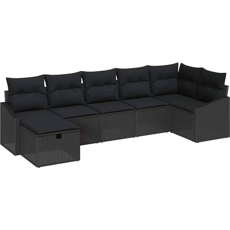 vidaXL Bankstel 7 st Zwart poly rattan
