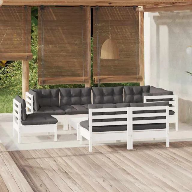 vidaXL 9-delige Loungeset met kussens massief grenenhout wit, foto 2